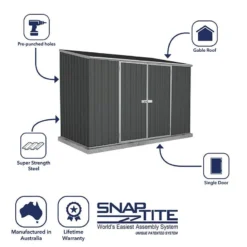10' X 5' Absco Space Saver Double Door Metal Shed - Dark Grey (3m X 1.52m) -Zen Gardenia Sales esdxl20met112 10x5 absco dg feature7 min