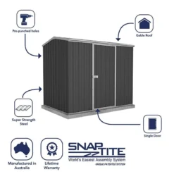 7'5 X 5' Absco Premier Titanium Reverse Apex Metal Shed - Dark Grey (2.26m X 1.52m) -Zen Gardenia Sales esdxl20met116 7x5 titanium dg f4 min