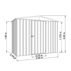 7'5 X 5' Absco Regent Apex Metal Shed - Grey (2.26m X 1.44m) -Zen Gardenia Sales esdxl20met121 7x5 regent grey drawing min