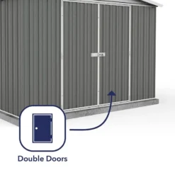 10' X 7' Absco Regent Double Door Metal Shed - Grey (3m X 2.18m) -Zen Gardenia Sales esdxl20met124 10x7 regent grey feature3 min
