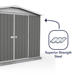 10' X 7' Absco Regent Double Door Metal Shed - Grey (3m X 2.18m) -Zen Gardenia Sales esdxl20met124 10x7 regent grey feature5 min