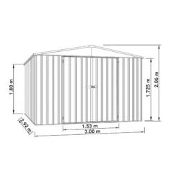 10' X 10' Absco Regent Double Door Metal Shed - Grey (3m X 2.92m) -Zen Gardenia Sales esdxl20met125 10x10 regent grey drawing min