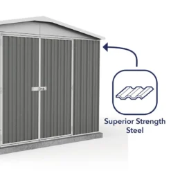 10' X 10' Absco Regent Double Door Metal Shed - Grey (3m X 2.92m) -Zen Gardenia Sales esdxl20met125 10x10 regent grey feature5 min