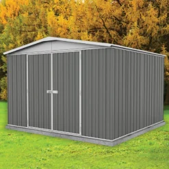 10' X 10' Absco Regent Double Door Metal Shed - Grey (3m X 2.92m) -Zen Gardenia Sales esdxl20met125 10x10 regent grey insitu2 min