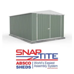 10' X 15' Absco Utility Metal Garage Workshop Shed - Pale Eucalyptus (3m X 4.48m) -Zen Gardenia Sales esdxl20met127 10x15 utility pe feature1 min