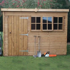 14' X 8' Traditional Heavy Duty Shiplap Pent Wooden Garden Shed (4.28m X 2.44m) -Zen Gardenia Sales heavy duty pent sheds insitu2 min 3