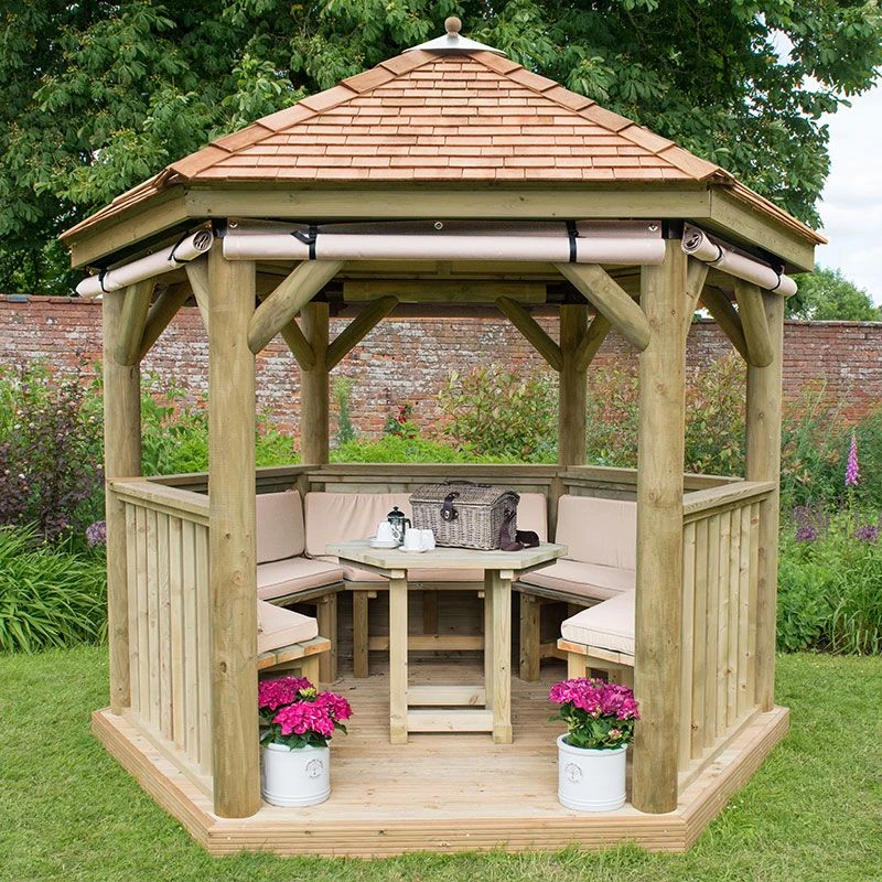 10'x9' (3x2.7m) Luxury Wooden Garden Gazebo With New England Cedar Roof - Seats Up To 10 People 5 10'x9' (3x2.7m) Luxury Wooden Garden Gazebo With New England Cedar Roof - Seats Up To 10 People - Image 3