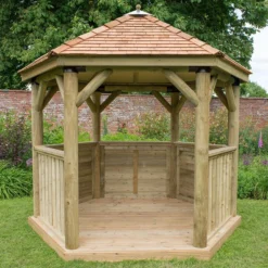 10'x9' (3x2.7m) Luxury Wooden Garden Gazebo With New England Cedar Roof - Seats Up To 10 People