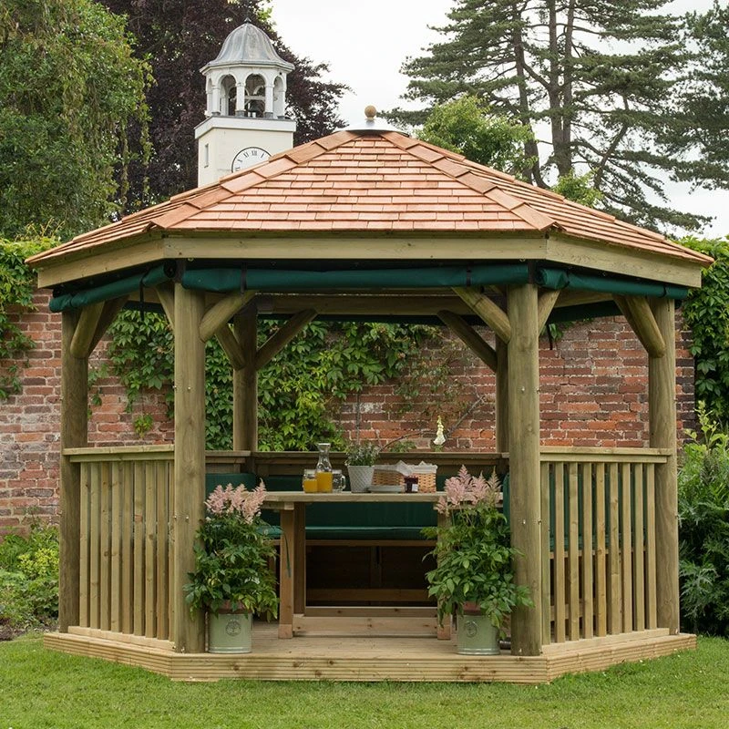 10'x9' (3x2.7m) Luxury Wooden Garden Gazebo With New England Cedar Roof - Seats Up To 10 People 4 10'x9' (3x2.7m) Luxury Wooden Garden Gazebo With New England Cedar Roof - Seats Up To 10 People - Image 2
