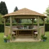 15'x13' (4.7x4m) Luxury Wooden Furnished Garden Gazebo With Thatched Roof - Seats Up To 19 People -Zen Gardenia Sales hgg47mctcfin 4 7m thatched roof furnished cream main