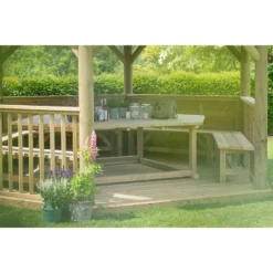 15'x13' (4.7x4m) Luxury Wooden Garden Gazebo With Thatched Roof - Seats Up To 19 People -Zen Gardenia Sales hgg47mctrlcin 4.7m hexagonal gazebo interior3