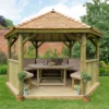 13'x12' (4x3.5m) Luxury Wooden Furnished Garden Gazebo With New England Cedar Roof - Seats Up To 15 People -Zen Gardenia Sales hgg4mneccfin 4m cedar roof furnished cream main