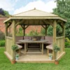 13'x12' (4x3.5m) Luxury Wooden Furnished Garden Gazebo With Traditional Timber Roof - Seats Up To 15 People 1 13'x12' (4x3.5m) Luxury Wooden Furnished Garden Gazebo With Traditional Timber Roof - Seats Up To 15 People -Zen Gardenia Sales hgg4mttcfin 4m timber roof furnished cream main