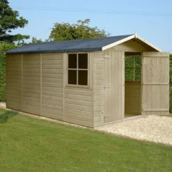13' X 7' Shire Jersey Premium Pressure Treated Double Door Wooden Garden Shed (4.34m X 2.2m)