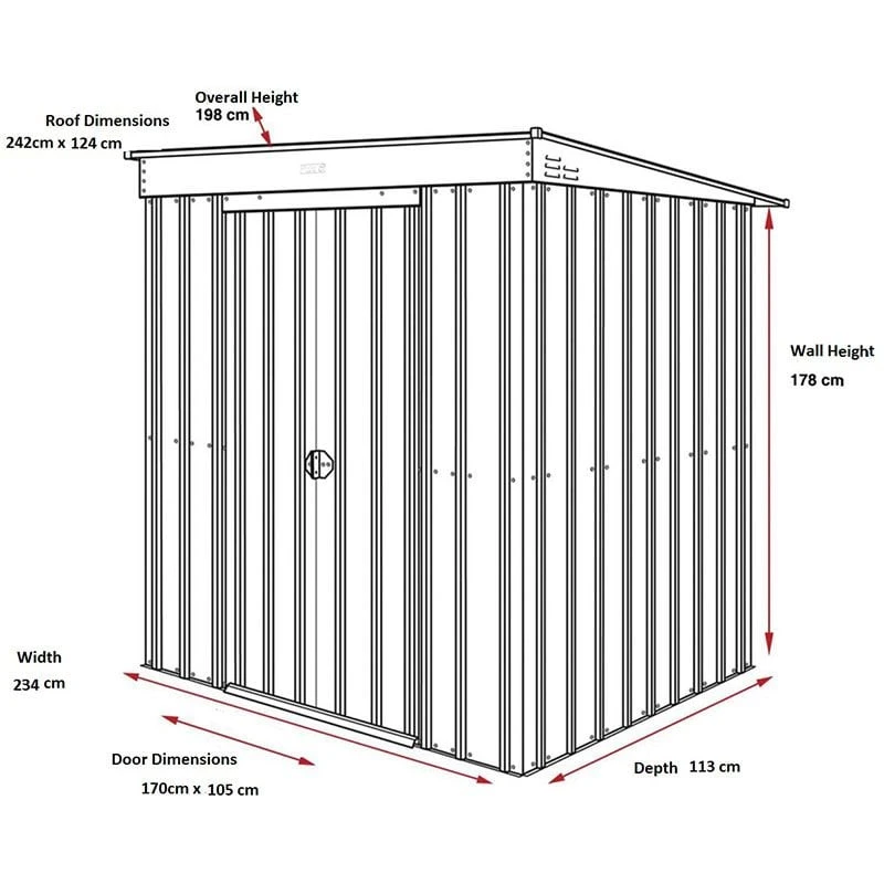 8' X 4' Globel Heritage Green Pent Metal Shed (2.42m X 1.24m) 7 8' X 4' Globel Heritage Green Pent Metal Shed (2.42m X 1.24m) - Image 5