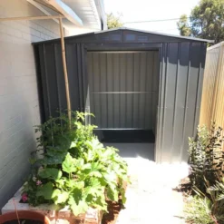 10' X 10' Globel Anthracite Grey Apex Metal Shed (3.08m X 3.09m) -Zen Gardenia Sales lotus1010ag 10x10 lotus anthracite grey metal shed insitu2 min 1