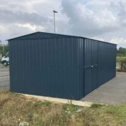 10' X 15' Globel Anthracite Grey Double Door Metal Workshop (3.07m X 4.64m) -Zen Gardenia Sales lotus10x15wsag 10x15 lotus grey metal workshop insitu2 min