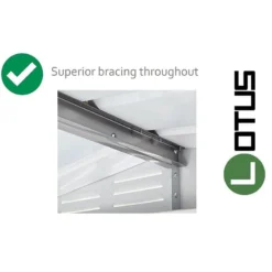 10' X 8' Globel Heritage Green Apex Metal Shed (3.07 X 2.47m) -Zen Gardenia Sales lotus10x8hgs 10x8 lotus green metal shed close up3 min