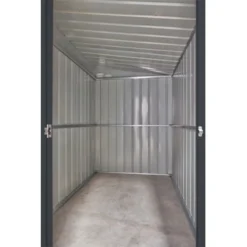 5' X 8' Globel Lean To Anthracite Grey Metal Shed (1.55m X 2.42m) -Zen Gardenia Sales lotus5x8leantoags 5x8 lotus lean to grey metal shed close up4 min