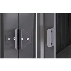 6' X 6' Globel Anthracite Grey Apex Metal Shed (1.83m X 1.85m) -Zen Gardenia Sales lotus66ag 6x6 lotus anthracite grey metal shed close up1 min 1