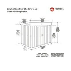 6' X 4' Globel Heritage Green Low Pent Metal Shed (1.8m X 1.24m) -Zen Gardenia Sales lotus6x4lowpenthgs 6x4 lotus green low pent metal shed drawing min