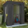 6' X 4' Globel Anthracite Grey Pent Metal Shed (1.8m X 1.24m) -Zen Gardenia Sales lotus6x4pentags 6x4 lotus grey pent metal shed insitu1 min