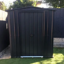 6' X 5' Globel Anthracite Grey Apex Metal Shed (1.71m X 1.44m) 25 6' X 5' Globel Anthracite Grey Apex Metal Shed (1.71m X 1.44m) -Zen Gardenia Sales lotus6x5ags 6x5 lotus grey apex metal shed insitu3 min