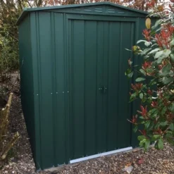 6' X 5' Globel Heritage Green Apex Metal Shed (1.84m X 1.54m) -Zen Gardenia Sales lotus6x5hgs 6x5 lotus green apex metal shed insitu1 min