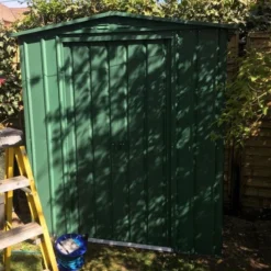 6' X 8' Globel Heritage Green Apex Metal Shed (2.47m X 1.84m) -Zen Gardenia Sales lotus6x8hgs 6x8 lotus green apex metal shed insitu1 min