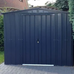 8' X 5' Globel Anthracite Grey Metal Shed (2.45m X 1.54m) -Zen Gardenia Sales lotus85ag lotus 8x5 anthracite metal shed no2