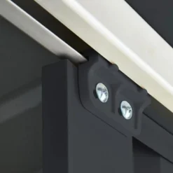 8' X 8' Globel Anthracite Grey Apex Metal Shed (2.45m X 2.47m) 37 8' X 8' Globel Anthracite Grey Apex Metal Shed (2.45m X 2.47m) -Zen Gardenia Sales lotus88ag 8x8 lotus anthracite grey metal shed close up7 min 1