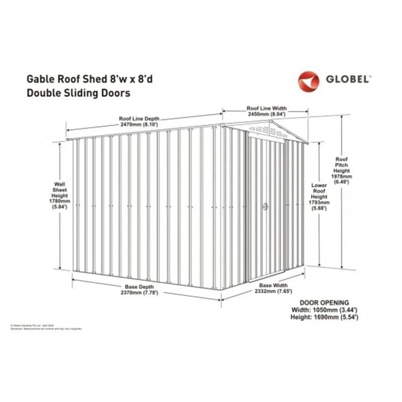 8' X 8' Globel Anthracite Grey Apex Metal Shed (2.45m X 2.47m) 5 8' X 8' Globel Anthracite Grey Apex Metal Shed (2.45m X 2.47m) - Image 3