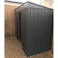 8' X 4' Globel Anthracite Grey Pent Metal Shed (2.42m X 1.24m) -Zen Gardenia Sales lotus8x4pentags 8x4 lotus grey pent metal shed insitu2 min