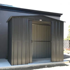 8' X 5' Globel Anthracite Grey Metal Shed (2.45m X 1.54m) -Zen Gardenia Sales lotus8x5ags 8x5 lotus grey metal shed insitu1 min