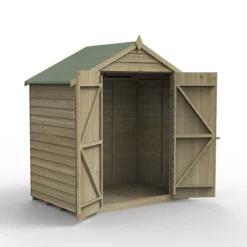 6' X 4' Forest 4Life 25yr Guarantee Overlap Pressure Treated Windowless Double Door Apex Wooden Shed (1.99m X 1.25m) -Zen Gardenia Sales opa64ddnwm 1
