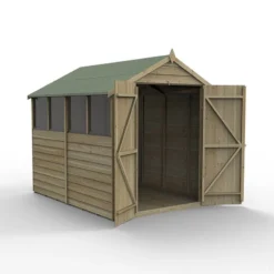 8' X 6' Forest 4Life 25yr Guarantee Overlap Pressure Treated Double Door Apex Wooden Shed - 4 Windows (2.43m X 1.99m) -Zen Gardenia Sales opa68dd4wmf 1
