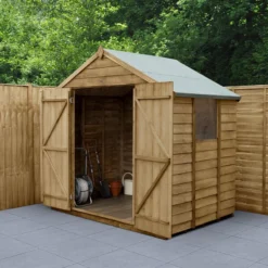 7' X 5' Forest 4Life 25yr Guarantee Overlap Pressure Treated Double Door Apex Wooden Shed (2.32m X 1.54m)