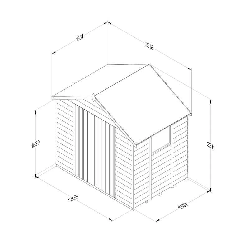 7' X 5' Forest 4Life 25yr Guarantee Overlap Pressure Treated Double Door Apex Wooden Shed (2.32m X 1.54m) 6 7' X 5' Forest 4Life 25yr Guarantee Overlap Pressure Treated Double Door Apex Wooden Shed (2.32m X 1.54m) - Image 4