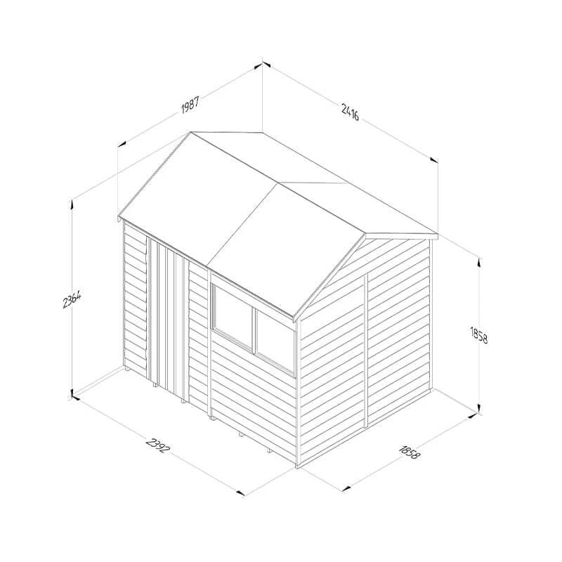 8' X 6' Forest 4Life 25yr Guarantee Overlap Pressure Treated Reverse Apex Wooden Shed (2.42m X 1.99m) 5 8' X 6' Forest 4Life 25yr Guarantee Overlap Pressure Treated Reverse Apex Wooden Shed (2.42m X 1.99m) - Image 3
