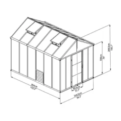 8'x12' Palram Canopia Glory Grey Large Polycarbonate Greenhouse (2.4x3.6m) -Zen Gardenia Sales palram greenhouses glory 8x12 drawing isoview