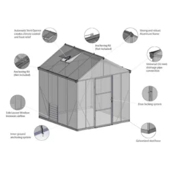 8'x8' Palram Canopia Glory Grey Walk In Polycarbonate Greenhouse (2.4x2.4m) -Zen Gardenia Sales palram greenhouses glory 8x8 features