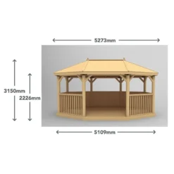 17'x12' (5.1x3.6m) Premium Oval Furnished Wooden Garden Gazebo With New England Cedar Roof - Seats Up To 22 People -Zen Gardenia Sales pog51mnecin 5.1m premium oval gazebo with new england cedar roof dimensions 1