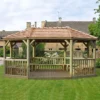 20'x15' (6x4.7m) Premium Oval Furnished Wooden Garden Gazebo With New England Cedar Roof - Seats Up To 27 People