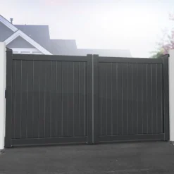 Devon Premium Aluminium Driveway Double Gates - Grey -Zen Gardenia Sales rmg001dggrey devon premium aluminium swing gate insitu2 min