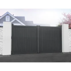 Devon Premium Aluminium Driveway Double Gates - Grey -Zen Gardenia Sales rmg001dggrey devon premium aluminium swing gate insitu4 min