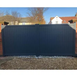 Devon Premium Aluminium Driveway Double Gates - Grey -Zen Gardenia Sales rmg001dggrey devon premium aluminium swing gate insitu5 min