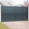 Exeter Premium Aluminium Driveway Double Gates - Grey 1 Exeter Premium Aluminium Driveway Double Gates - Grey -Zen Gardenia Sales rmg002dggrey exeter premium aluminium double swing gate insitu1 min