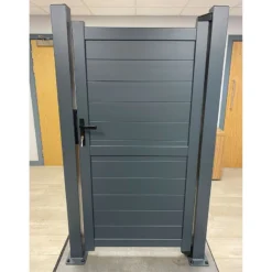Exeter Premium Aluminium Side Gate - Grey -Zen Gardenia Sales rmg002pggrey exeter premium aluminium pedestrian gate insitu4 min