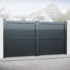 Barnstaple Premium Aluminium Driveway Double Gates - Grey -Zen Gardenia Sales rmg003dggrey barnstaple premium aluminium double swing gate insitu1 min