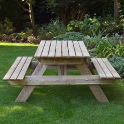 Forest Small Rectangular Wooden Garden Picnic Table 5'x5' (1.5x1.5m) -Zen Gardenia Sales rpt150hd 04